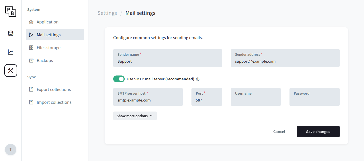 SMTP settings screenshot